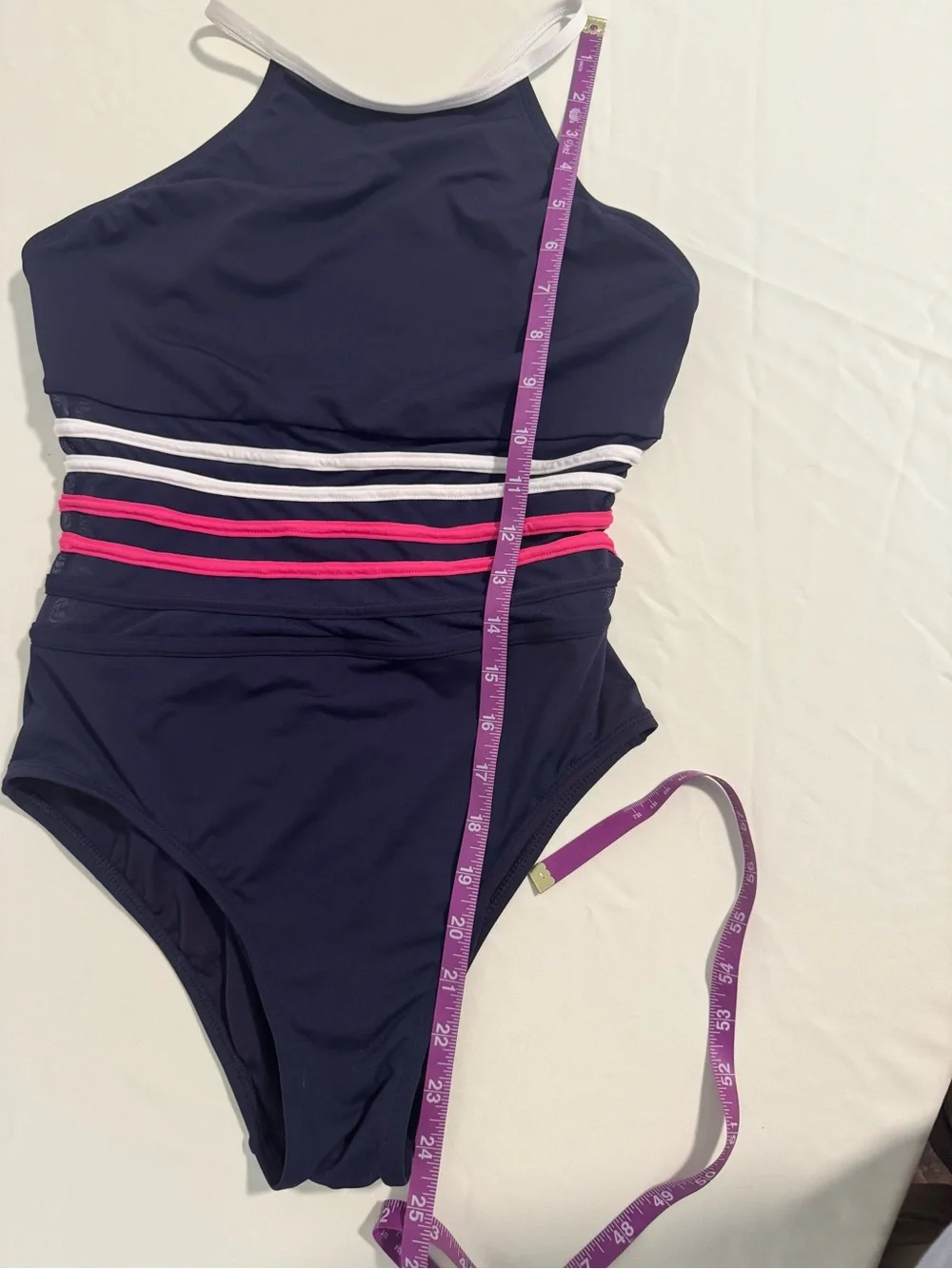 Nautica Navy One-Piece Swimsuit with White and Pink Stripes Size M - Picture 7 of 9